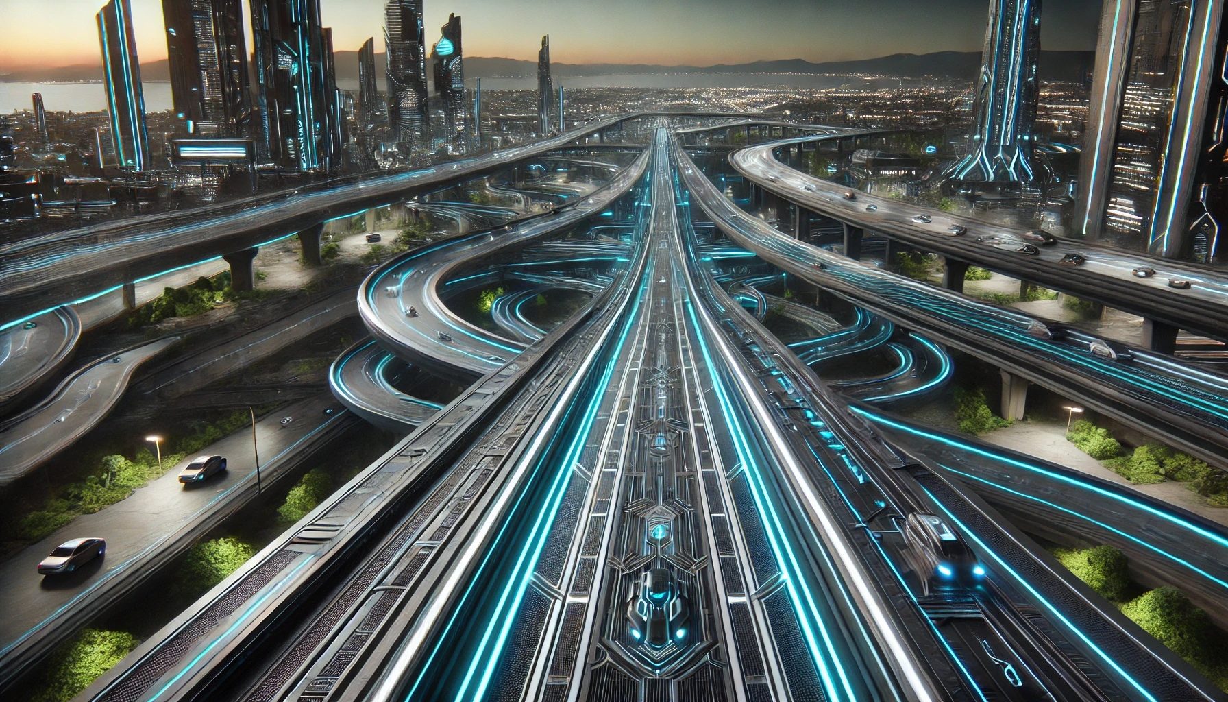 DALL·E 2024-11-27 12.41.19 - A high-resolution 4K close-up image of a futuristic highway with a dark anthracite color palette, featuring neon blue and white accents. The highway i.jpg